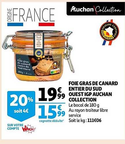 foie gras de canard entier du sud ouest igp auchan collection
