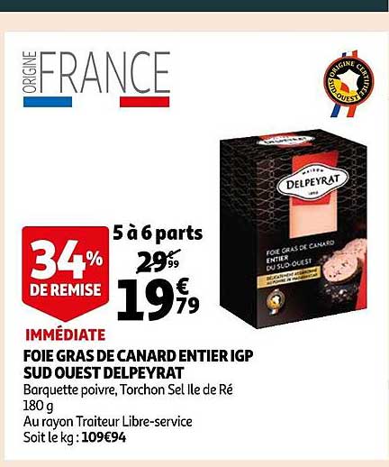 Foie Gras De Canard Entier Igp Sud Ouest Delpeyrat