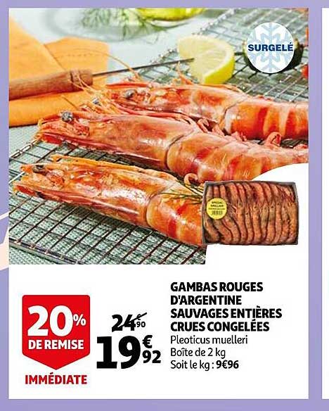 gambas rouges d'argentine sauvages entières crues congelées