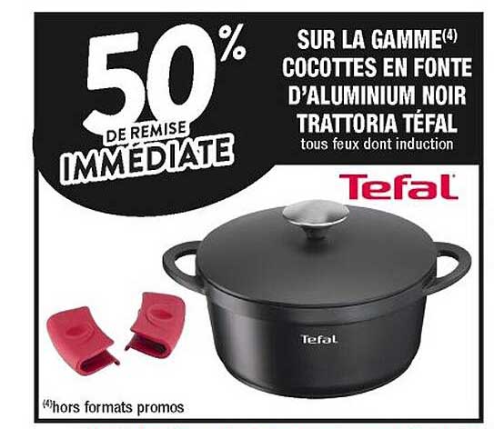 la gamme cocottes en fonte d'aluminium noir trattoria téfal