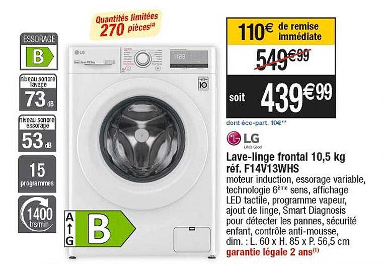 lave-linge frontal 10,5 kg lg