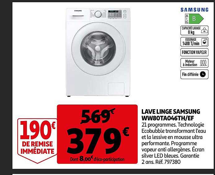 lave linge samsung ww80ta046th-ef
