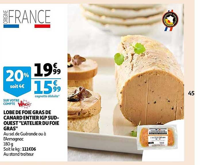 lobe de foie gras de canard entier igp sud-ouest "l'atelier du foie gras"