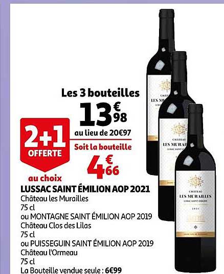 lussac saint émilion aop 2021 ou montagne saint émilion aop 2019 ou puisseguin saint émilion aop 2019