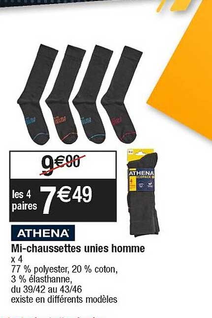 Mi-chaussettes Unies Homme Athena