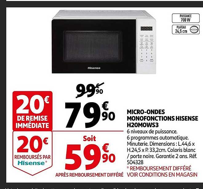 micro-ondes monofonctions hisense h2omows3