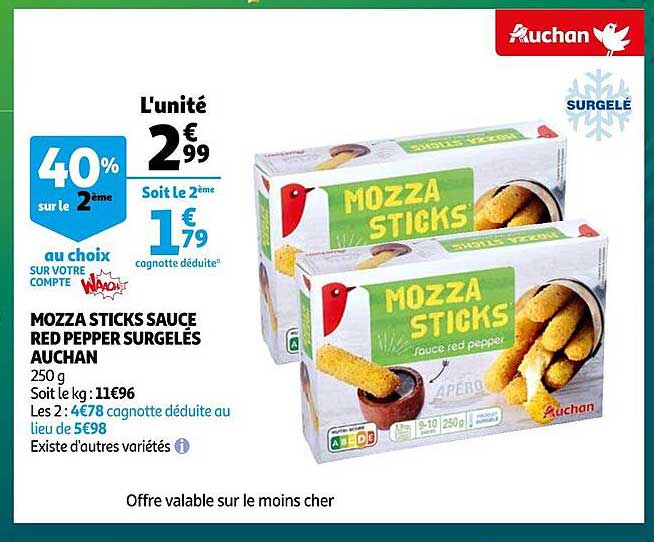 mozza sticks sauce red pepper surgelés auchan