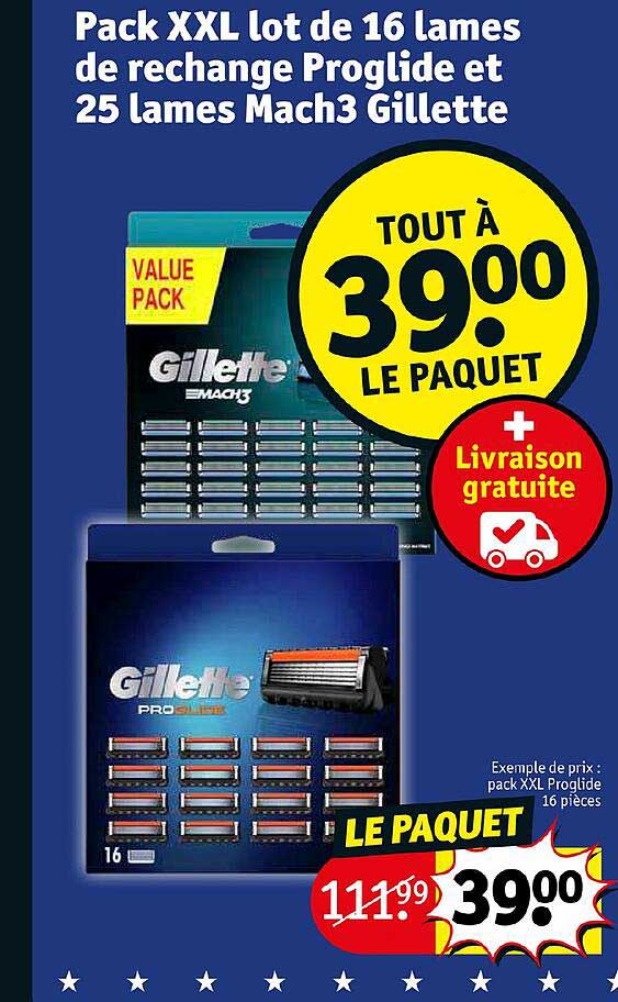 pack xxl lot de 16 lames de rechange proglide et 25 lames mach3 gillette