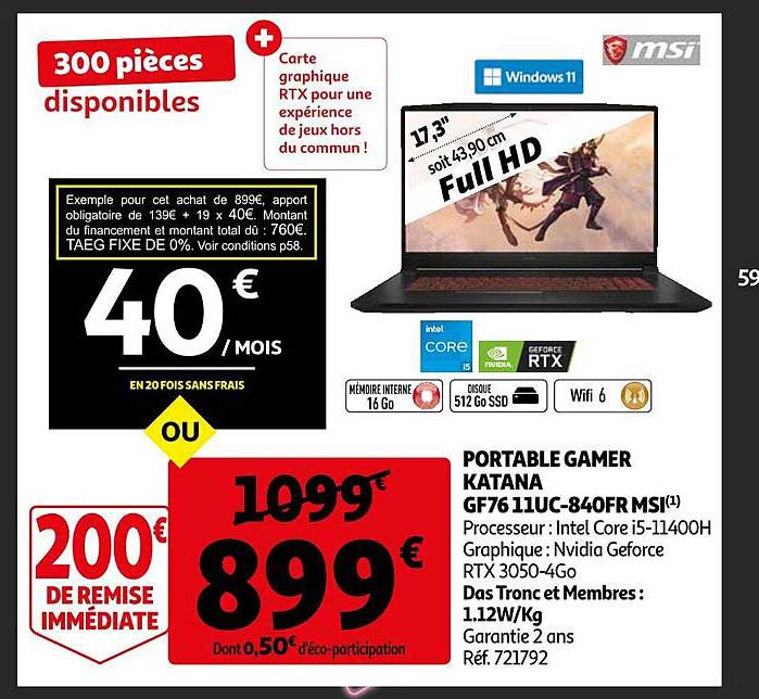 portable gamer katana gf7611c-840fr msi