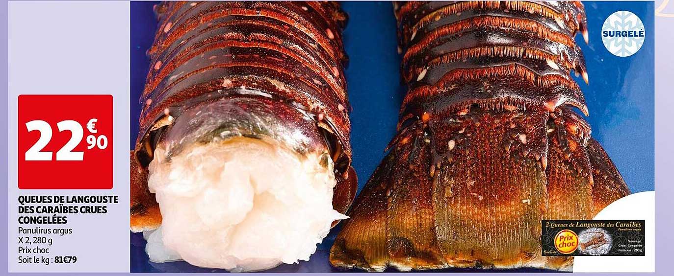 queues de langouste des caraïbes crues congelées