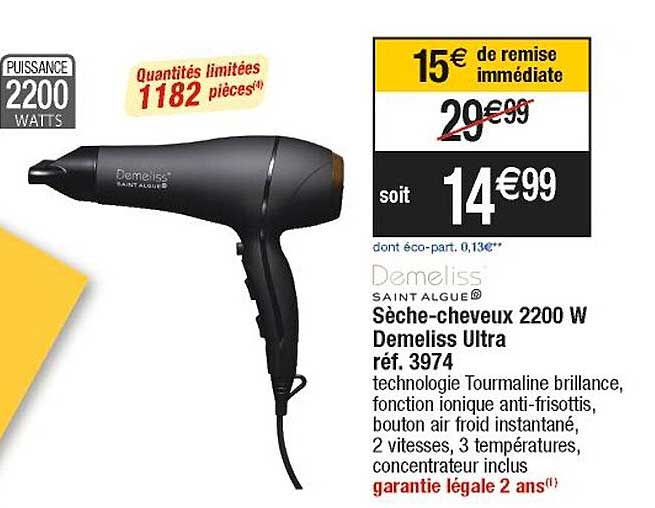 sèche-cheveux 2200 w demeliss ultra