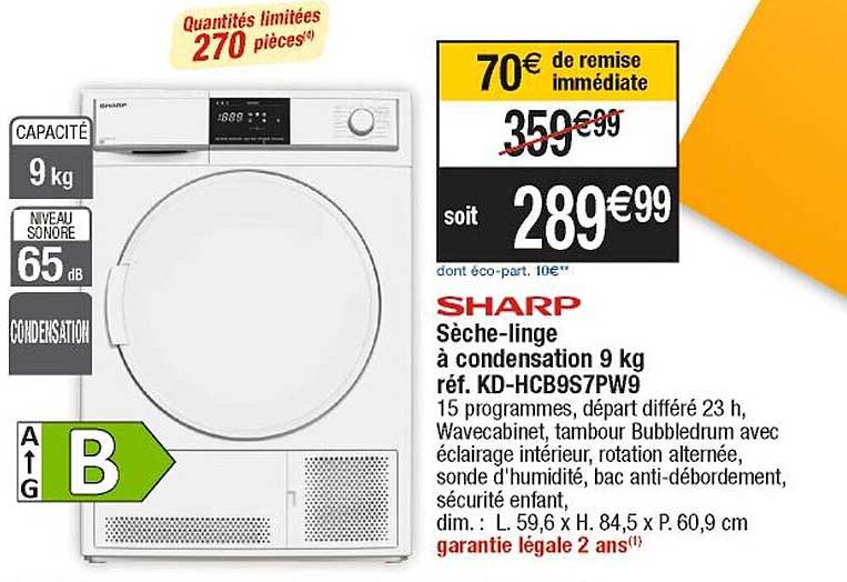 sèche-linge à condensation 9 kg sharp
