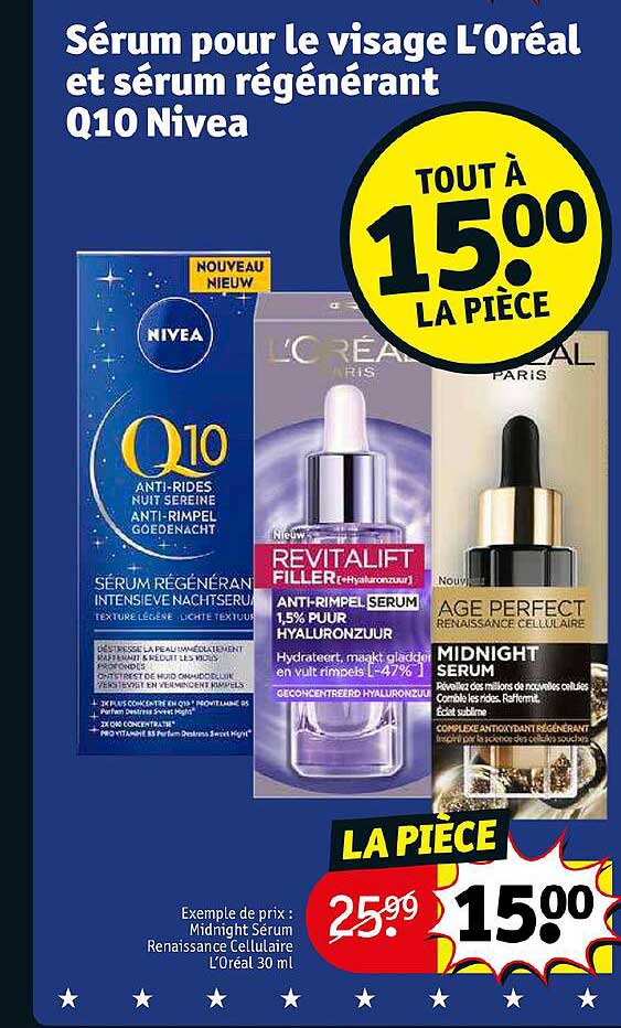 sérum pour le visage l'oréal et sérum régénérant q10 nivea
