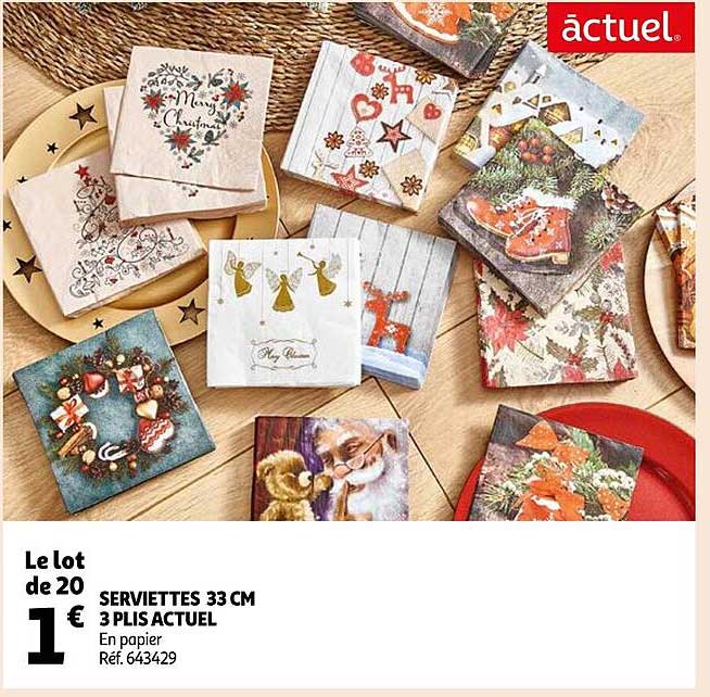 serviettes 33 cm 3 plis actuel