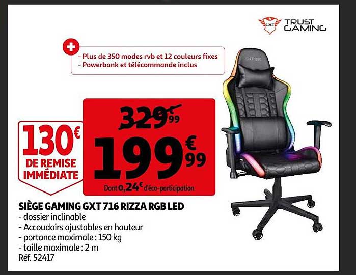 siège gaming gxt 716 rizza rgb led