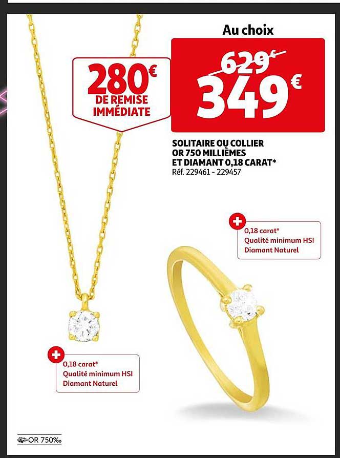 solitaire ou collier or 750 millièmes et diamant 0,18- carat