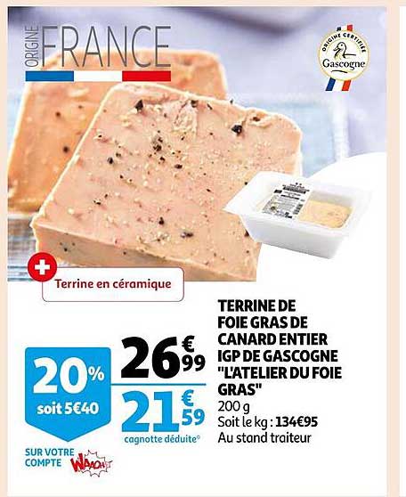 terrine de foie gras de canard entier igp de gascogne "l'atelier du foie gras"