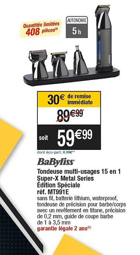 tondeuse multi-usages 15 en 1 super-x métal séries édition spéciale babyliss