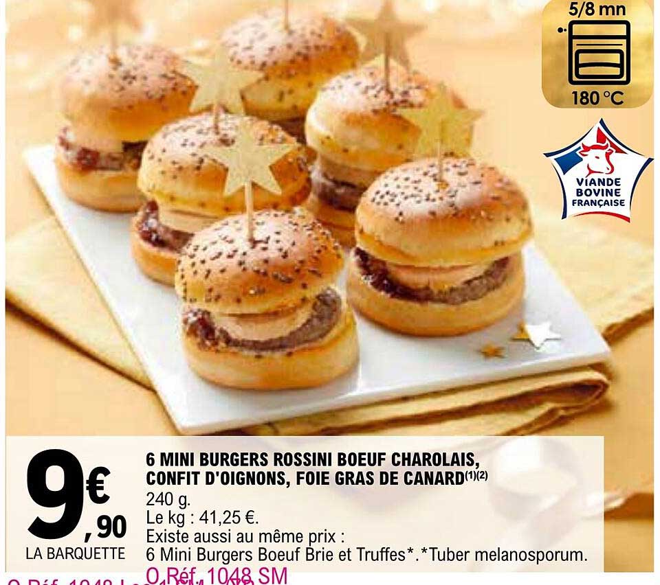 6 mini burgers rossini boeuf charolais confit d'oignons foie gras de canard