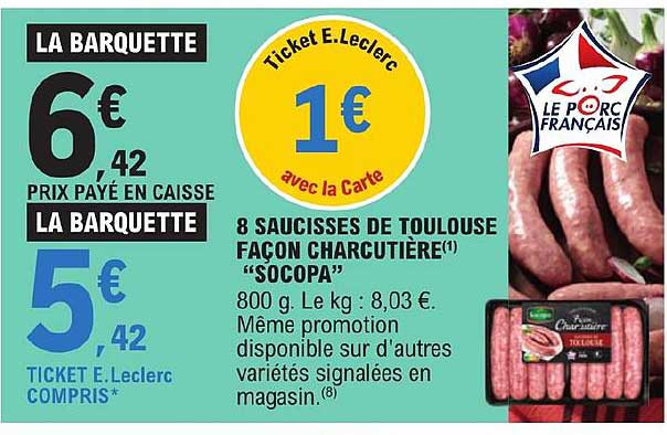 8 saucisses de toulouse façon charcutière "socopa"
