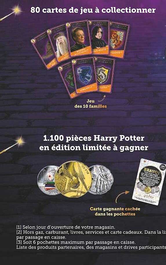 80 cartes de jeu à collectionner, 1100 pièces harry potter en édition limitée à gagner