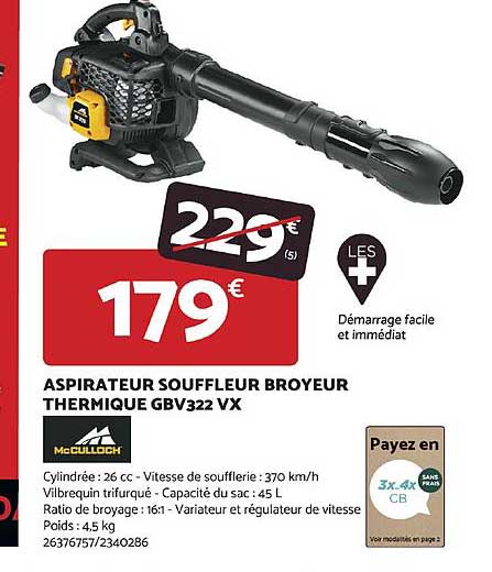 aspirateur souffleur broyeur thermique gbv322 vx mc culloch