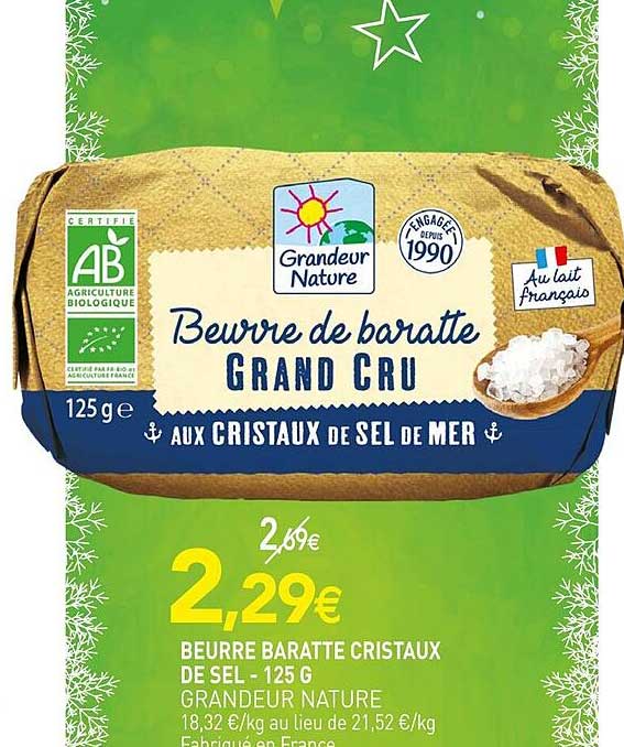beurre baratte cristaux de sel grandeur nature - 125 g