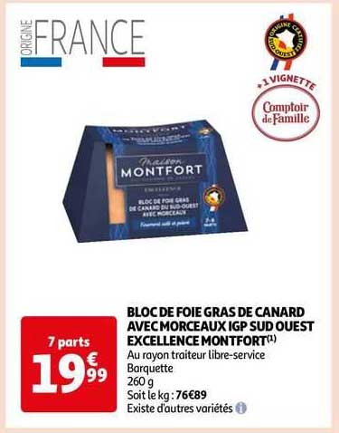 bloc de foie gras de canard avec morceaux igp sud ouest excellence montfort
