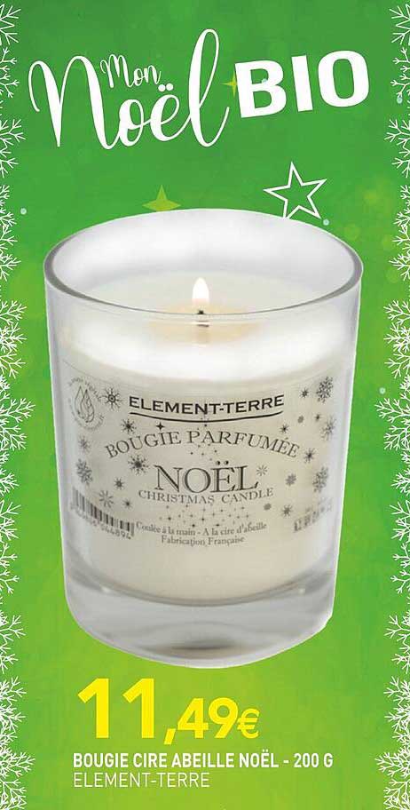 bougie cire abeille noël élément-terre - 200 g