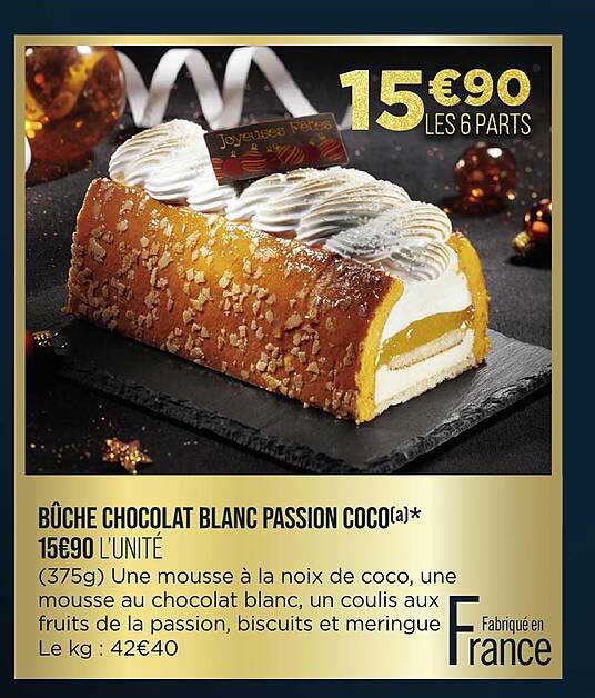 Bûche Chocolat Blanc Passion Coco