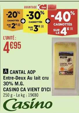 cantal aop entre-deux au lait cru 30% m.g. casino ça vient d'ici