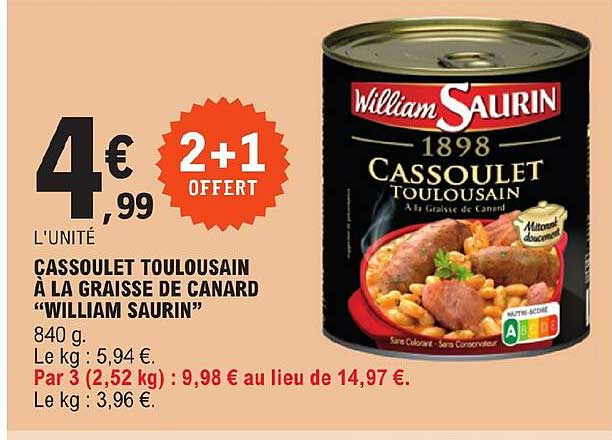 cassoulet toulousain à la graisse de canard "william saurin"