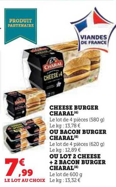 Cheese Burger Charal Ou Bacon Burger Charal Ou Lot 2 Cheese + 2 Bacon Burger Charal