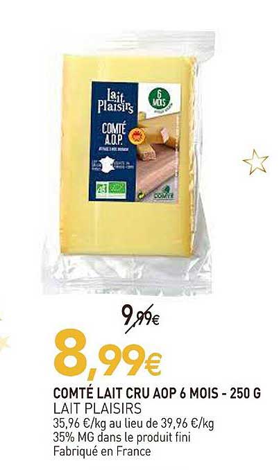 comté lait cru aop 6 mois lait plaisirs - 250 g