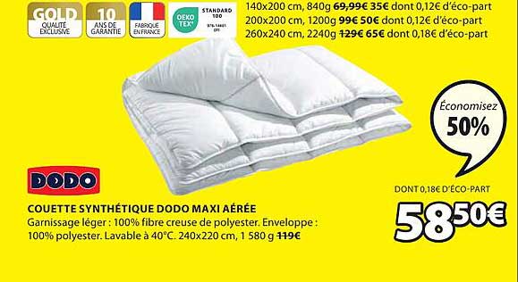 couette synthétique dodo maxi aérée