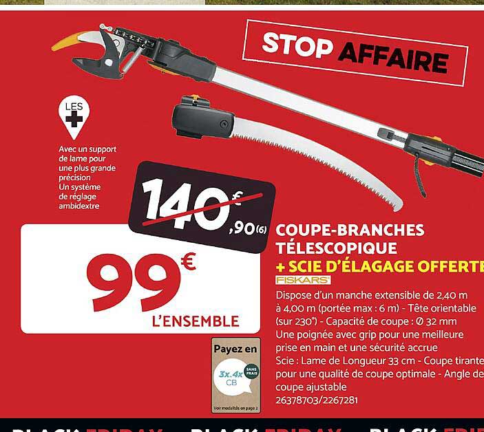coupe-branches télescopique + scie d'élagage offerte fiskars