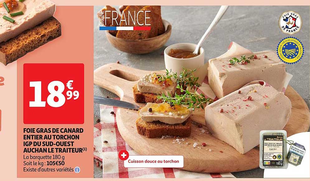 foie gras de canard entier au torchon igp du sud-ouest auchan le traiteur