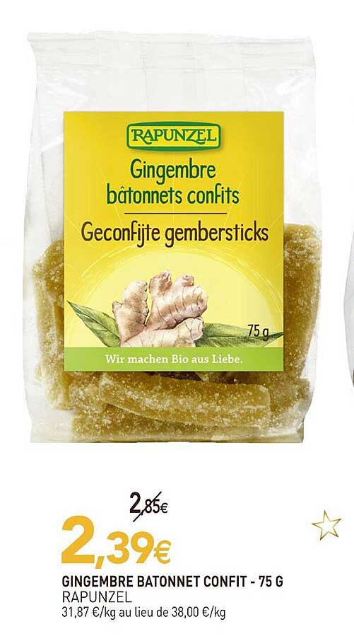Gingembre Bâtonnet Confit Rapunzel - 75 G