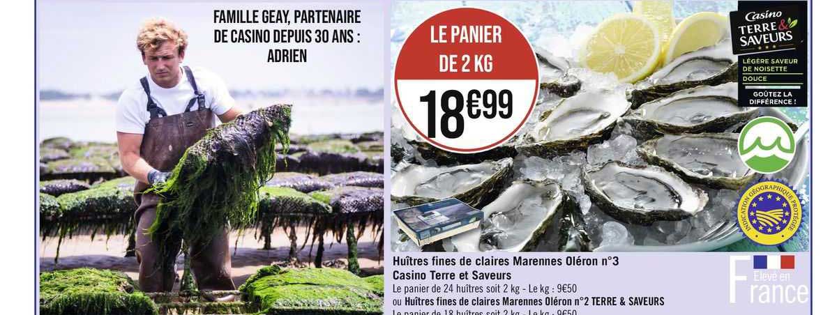 huîtres fines de claires marennes oléron n°3 casino terre et saveurs