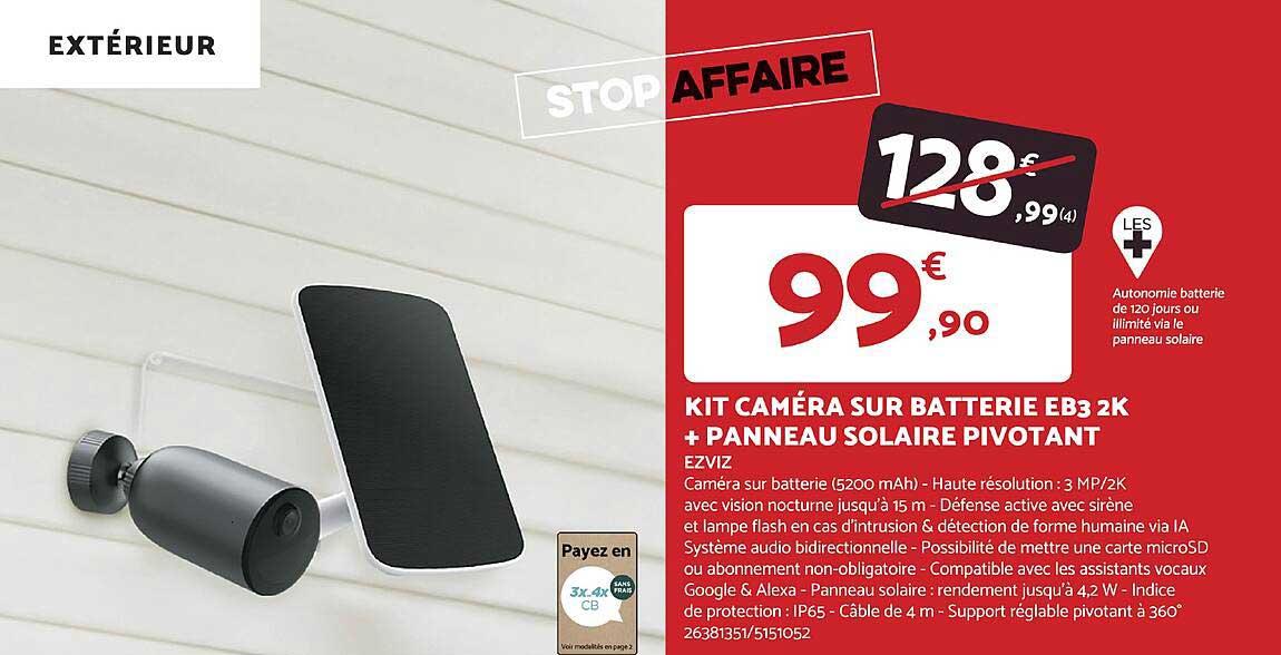 Kit Caméra Sur Batterie Eb3 2k + Panneau Solaire Pivotant Ezviz