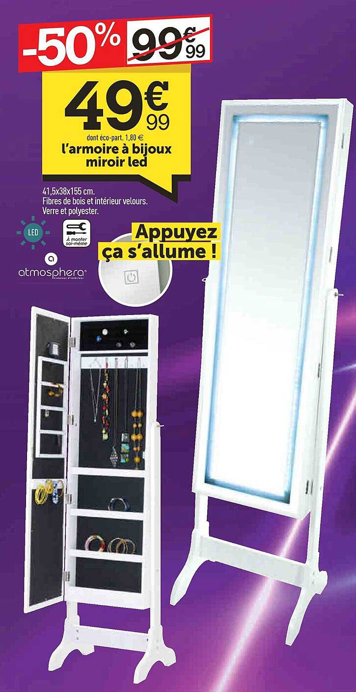 l'armoire à bijoux miroir led