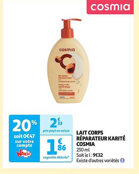 lait corps réparateur karité cosmia