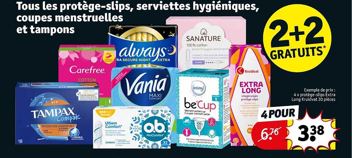 les protège-slips, serviettes hygiéniques, coupes menstruelles et tampons