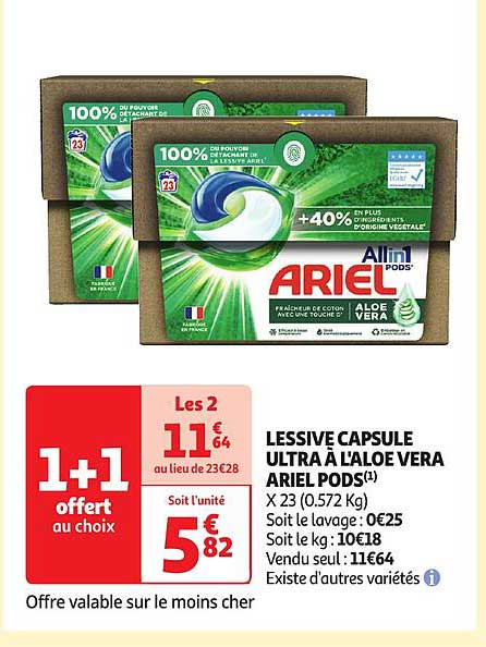 lessive capsule ultra à l'aloe vera ariel pods