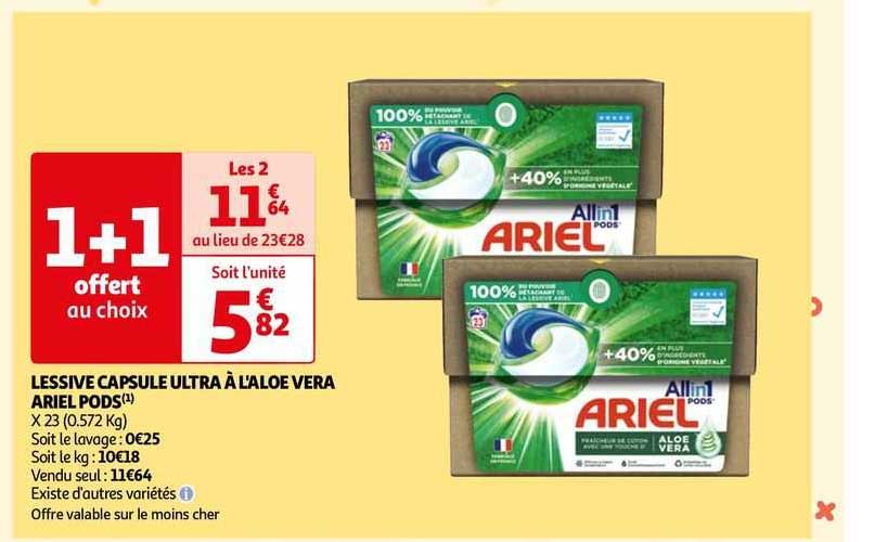 lessive capsule ultra à l'aloé vera ariel pods
