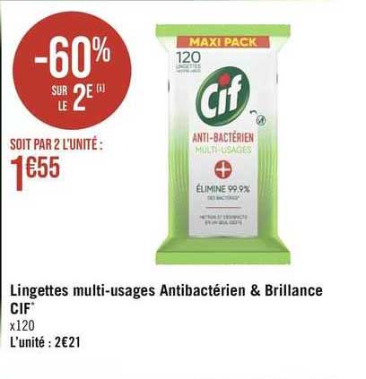 lingettes multi-usages antibactérien & brillance cif