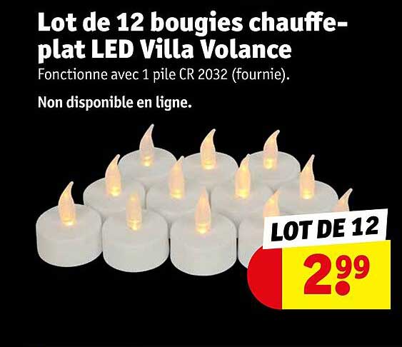 lot de 12 bougies chauffe-plat led villa volance