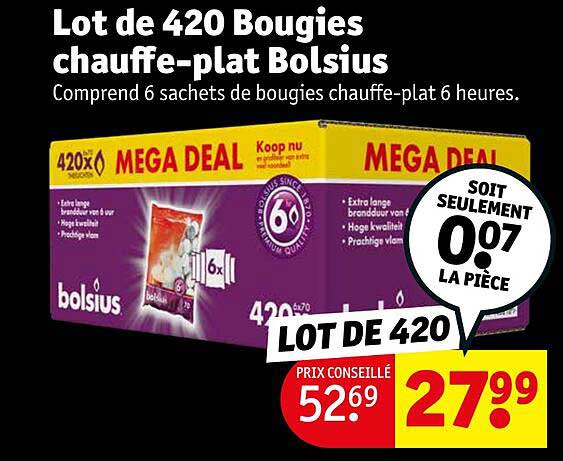 lot de 420 bougies chauffe-plat bolsius
