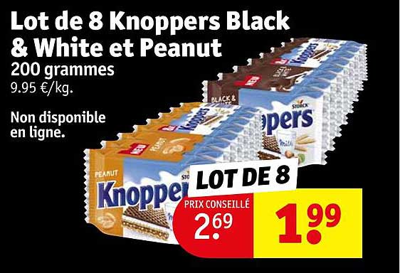 lot de 8 knoppers black & white et peanut 200 grammes