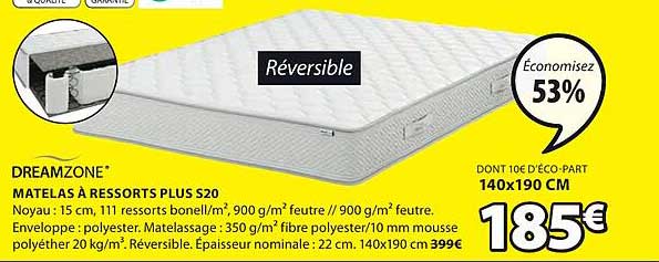 matelas à ressorts plus s20 dreamzone